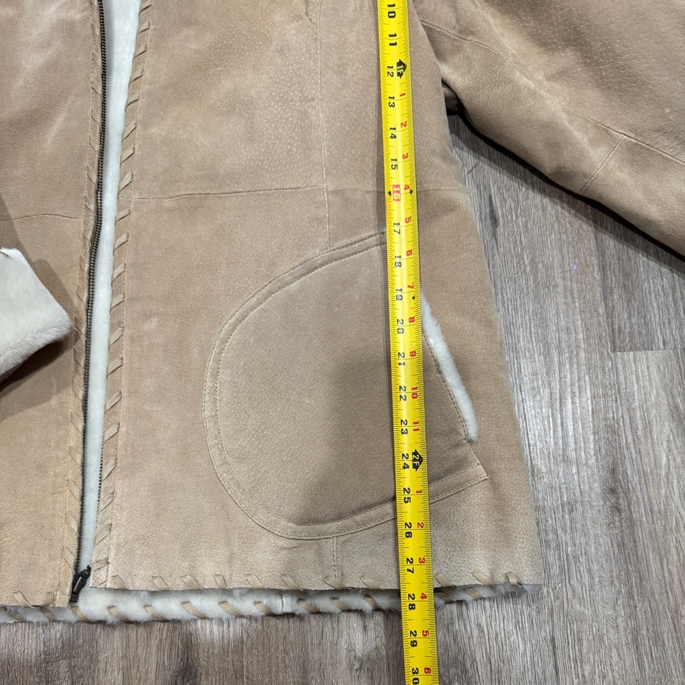 Wilsons Leather Tan Suede Coat Ivory Faux Fur Lined Hooded Jacket Womens 1X - Picture 12 of 15